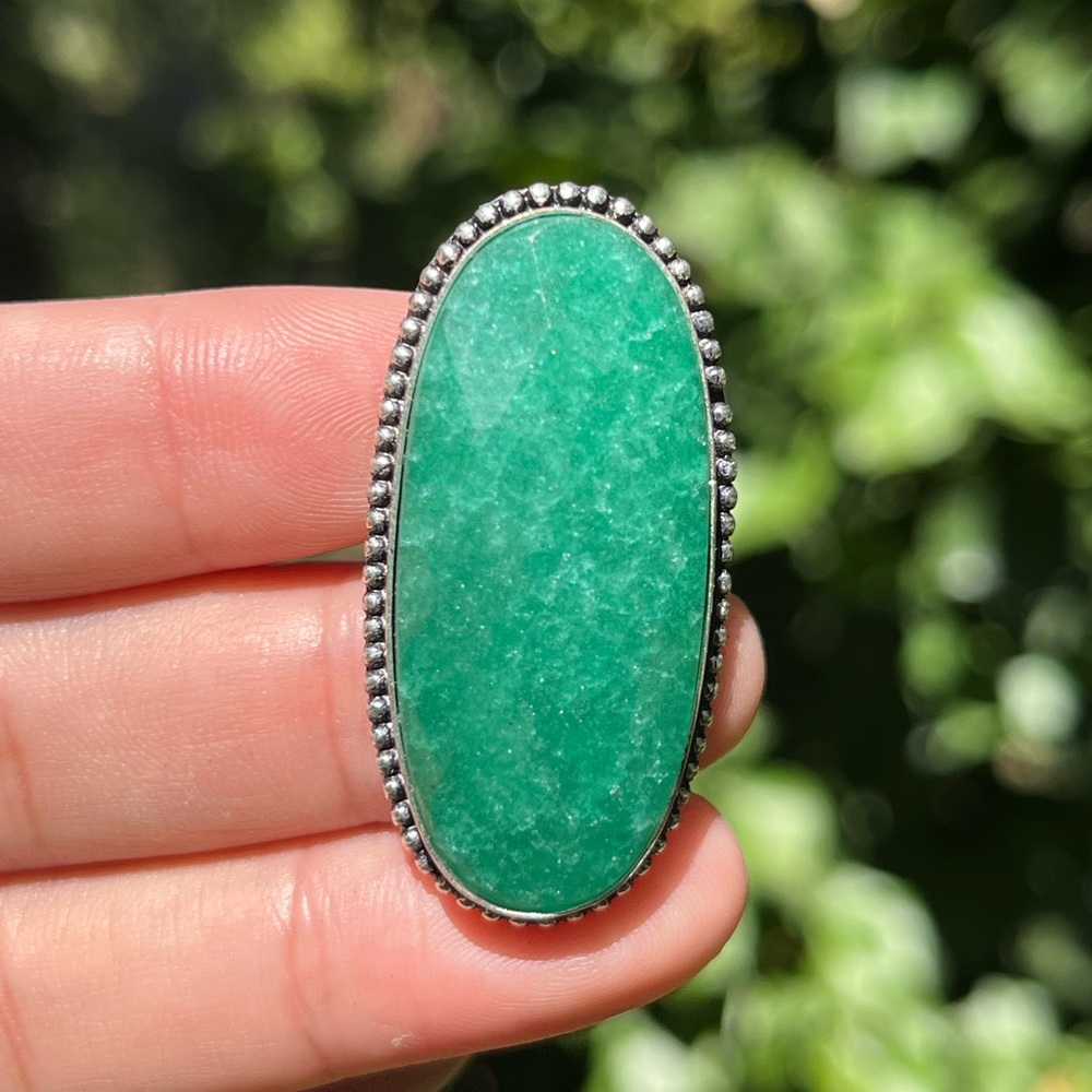 Size 7 925‎ silver plated green simulated emerald ring